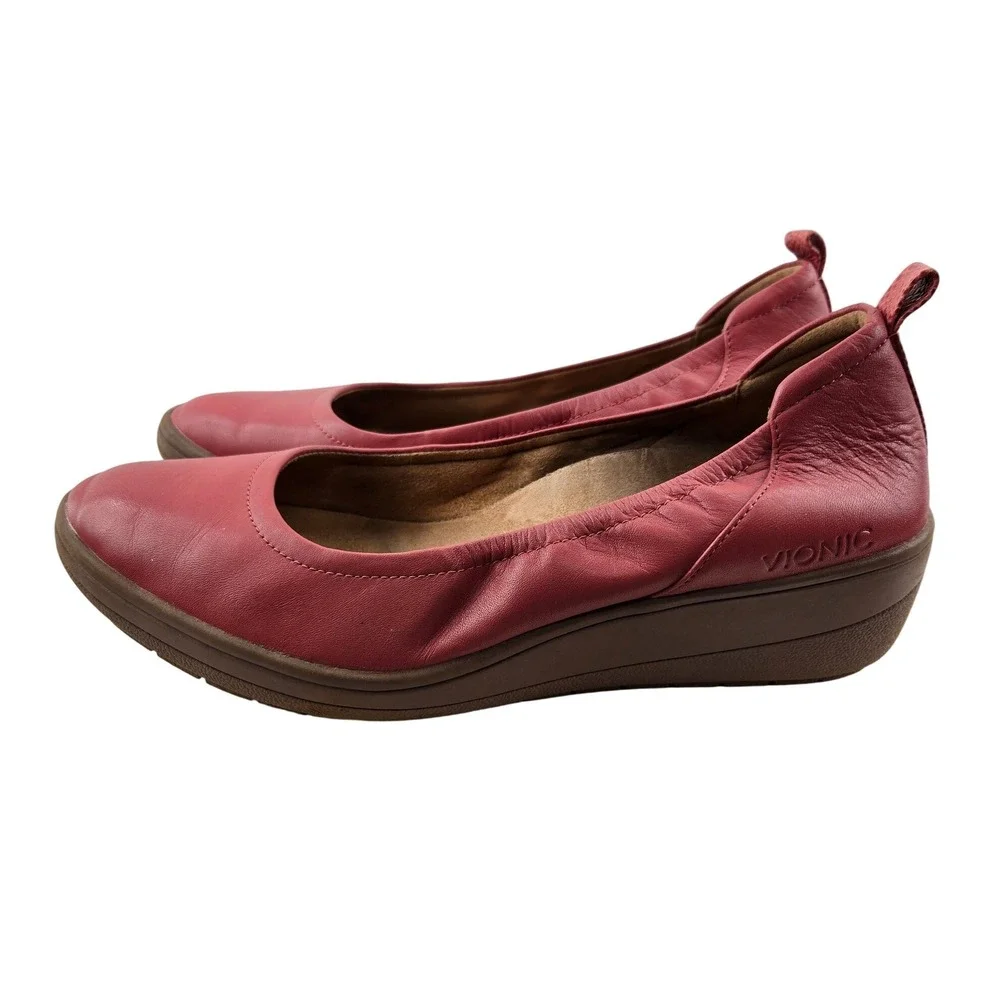 Vionic Jacey Wedge Slip On Ballet Shoes Dusty Cedar Pink Leather Womens 10